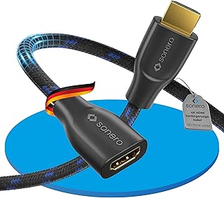 Sonero Rallonge HDMI 4K haut débit 4K 60 Hz mâle vers HDMI femelle, contacts plaqués or, double blindage, gaine en coton, 1,50 m