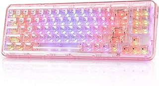 YUNZII X71 Transparent Mechanical Clavier with Clear Keycaps, BT5.0/2.4G/USB-C Wired Gaming Keyboard 68% Layout, Gasket Mount Wireless RGB Gaming for Win/Mac(Crystal Ice Switch,Pink)