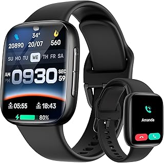 Montre Connectée Homme Femme, 1.96"HD Smartwatch Moniteur Sommeil Fréquence Cardiaque Podomètre, 113+ Sportifs Montre Intelligente avec Appel Bluetooth, Etanche IP68 Montre Sport pour Android iOS Noir
