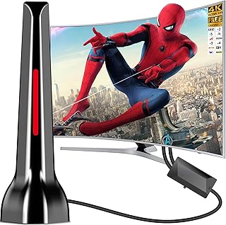 Antenne TV intérieur,Antenne TV Intérieur Puissante TNT HD 2026,Antennes TNT Intérieur Amplifiée pour Téléviseur Intelligent,Compatible DVB-T2 4K 1080P pour Chaînes Locales Gratuites,Base Magnétique