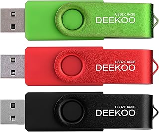 Lot de 3 clés USB 2.0 de 64 Go - Couleurs mélangées : noir, rouge, vert