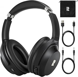 Casque Bluetooth supra-auriculaire sans fil avec suppression active du bruit, audio haute résolution, 50 heures de lecture, basses profondes, câble de 3,5 mm, coussinets en mousse à mémoire de forme