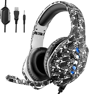 Casque Gamer Casque Gaming avec Micro Réducteur de Bruit, Stéréo Bass, RGB Lumière, 3.5mm Jack Compatible avec PS4/PS5/PC/Laptop/Mac/Xbox/Switch