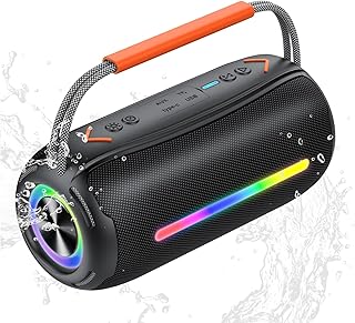 Enceinte Bluetooth avec poignée de transport, 40 W, boîte à musique Bluetooth avec double pilotes de basses, étanchéité IPX7, lumières RVB, couplage TWS, AUX, carte TF, convient pour fête/extérieur