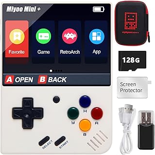 Console de Jeu Portable Miyo Mini Plus, Carte TF 128G avec 15000 Jeux Classiques, Console de Jeu d'Arcade avec écran de 3,5 Pouces, Prise en Charge du Matchmaking en Mode Hotspot WiFi (Blanc, 128g)