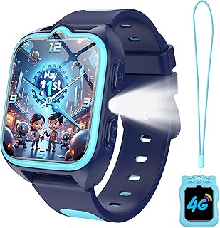 IOWODO Montre Connectée Enfants 2025 | 4G LTE avec Carte SIM | GPS Traceur + SOS Appel Urgence | Batterie | Appels Vidéo et Chat Vocal |Mode école et Zones de Sécurité | 5-12 Ans (Bleu)