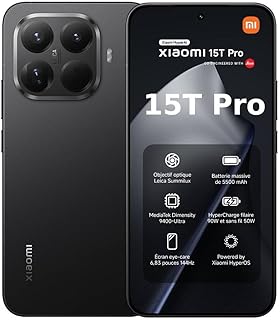 XIAOMI 15T Pro, Smartphone 12 + 512 Go, écran 6,83" 144 Hz avec Protection oculaire, MediaTek Dimensity 9400+, Téléobjectif Leica x5 Pro 50 MP, 5 500mAh, Noir, Chargeur Non Inclus