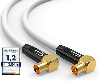 RedStar24 Câble d'Antenne 10m Blanc - 90° Coudé Coaxial Mâle à Femelle | HDTV Premium pour Télévision par Câble | Compatible avec TV, Radio, DVB-T/T2, DVB-C, DAB