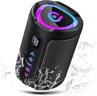 aowoka Enceinte Bluetooth Portable sans Fil avec lumière LED, Écran Numérique Intelligent+Smart EQ, Bluetooth 5.4, Bass Puissantes, 24 hrs, Étanche IPX7, Speaker pour Voyage/Sport/Fête/Vélo