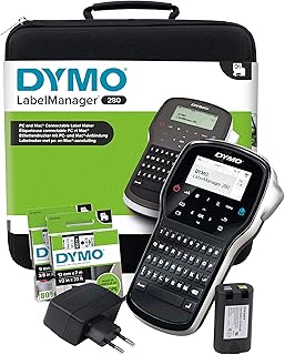 DYMO LabelManager 280 + Case imprimante pour étiquettes Transfert thermique - Imprimantes pour étiquettes (Transfert thermique, Noir, Argent, LCD, QWERTZ, 1,2 cm, D1)