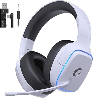 Casque Gaming sans Fil pour PS5, PS4, PC, Switch, Mac, Mobile, 2,4 GHz USB et Type-C avec Microphone, Casque Gaming Pliable avec Son Stéréo et Éclairage LED, Batterie de 70H, Pilotes de 50mm