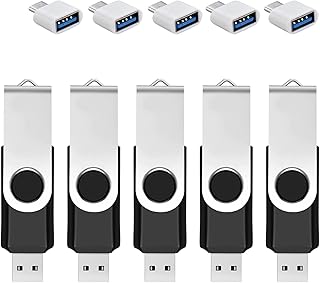 Lot de 5 clés USB de 32 Go avec adaptateur de type C et boîte de stockage, clé USB 2.0, clé mémoire rotative à 360° pour téléphone portable, tablette, PC, ordinateur portable, Android - Noir (5
