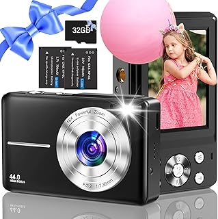 Appareil Photo Numérique avec Carte 32GB, 44MP 1080P HD Appareil Photo Numérique Compact avec écran LCD 16X Zoom numérique & 2 Batteries pour Les Adolescents,débutants(Grün)