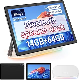 Whitedeer Tablette avec Station d'accueil Bluetooth, Tablette Android Octa-Core, Recharge sans Fil, 14GB RAM + 64GB ROM + 1TB Mémoire Extensible, Tablette 10 Pouces 1280×800P, 5MP+ 8MP, 5000mAh