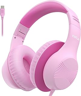EarFun K3 Casque Audio Enfant Filaire, USB Type-C Circum-Auriculaire, Limitation de Volume, Son Stéréo HD, Confort Optimal, Casque Pliable pour École/Voyage/Fille/Garçon/Tablette/iPad, Rose