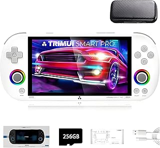TRIMUI SMART PRO Console de Jeu Portable Avec Carte SD 256 Go, 14300 Jeux, Processeur Linux A133P, Écran 12,7 cm, Rétro, Cadeau Pour Garçons et Filles - Avec Étui