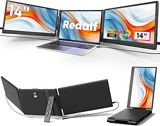 Redalf Rallonge d'écran d'ordinateur portable, 35,6 cm 1080p FHD triple support portable intégré et deux haut-parleurs pour ordinateur portable de 13" à 16,1", Plug and Play, compatible avec Windows,