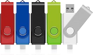 TEWENE Lot de 5 clés USB C de 4 Go - Clé USB C 2 en 1 (USB-C et USB-A) avec cordon pour téléphones portables et ordinateurs