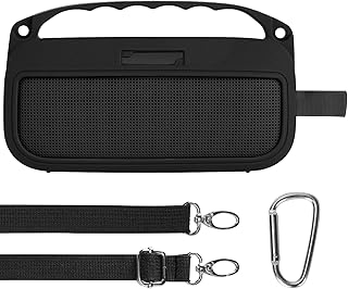 Housse en Silicone pour Bose SoundLink Flex (2e génération) Enceinte Bluetooth Portable avec Bandoulière, Poignée et Boucle d'escalade (Noir)