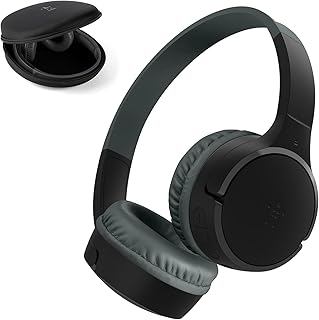 Belkin SoundForm Mini Casque Audio sans Fil pour Enfants avec Micro intégré (Circum-aural, autonomie de 30 h, pour Apprentissage, Voyages, Autocollants Amusants, pour iPhone, iPad, Galaxy) - Noir
