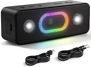 OHAYO Enceinte Bluetooth Portable, autonomie 24h, étanche IPX6, stéréo 16W, 5 Effets d’éclairage RVB, Bluetooth 5.3, Fonction TWS, idéale pour Voyages, Sport, Camping et activités extérieures, Noir