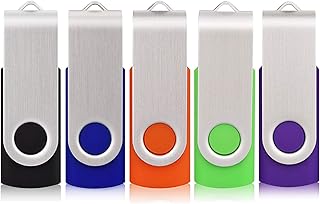 Lot de 5 clés USB 2.0 pivotantes - 64 Go - Pour stockage de données - Noir/bleu/orange/vert/violet (64 g, 5 couleurs mélangées)