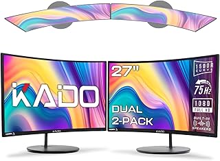 Kado Configuration de deux moniteurs – Lot de 2 haut-parleurs incurvés 27" 1920 x 1080 pour ordinateur 1500R 75 Hz Montage VESA HDMI Gaming de bureau Hybride Haut-parleurs intégrés (C27X Dual Series)