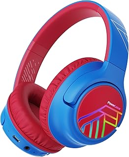 PowerLocus Casque Audio Enfant, Casque Bluetooth Enfant avec Micro, 74/85/94dB Volume Limité, 45 Heures, Hi-FI Stéréo, Casque Pliable avec Lumières LED Colorées, 2 Fonction de Partage du Casque