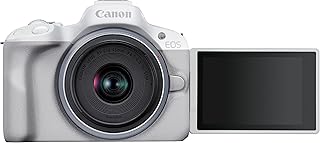 Canon EOS R50 Appareil Photo Blanc + Objectif RF-S 18-45 is STM (Hybride APS-C 24M Pixels, 15 im/Sec, CMOS AF Dual Pixel, vidéo 4K/30p, WiFi), Blanc