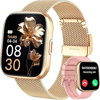 Montre Connectée Femme, 1.91" HD Smartwatch Fonction Féminine avec Appel Bluetooth 5.4, 120+ Modes Sportifs, 200+ Cadrans personnalisés, 24H Moniteur Sommeil/FC/SpO2, Android iOS, Or Rose