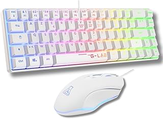 The G-Lab - Combo Hydrogen - Pack Clavier Souris Gamer, Clavier Gamer 60% Filaire, Rétroéclairage RGB, azerty, Format Compact + Souris Gaming RGB, 6 Boutons, 6200 DPI - PC/PS4/PS5 – Blanc