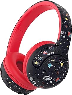 Casque audio iClever BTH27 pour enfants de 2 ans et plus - Certifié CPC, volume sonore limité à 75/80 dBA, autonomie de 74 h, Bluetooth 5.4, sans BPA, câble auxiliaire pour iPad et voyages, noir/rouge