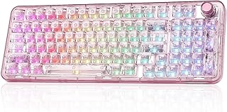 YUNZII X98 Clavier Mécanique sans Fil, Clavier Gaming QMK/Via, Trimode BT5.0/2,4 Ghz/USB-C, Switch Pré-lubrifiés Rétroéclairé RGB pour Win/Mac (Rose, Snow Switch)