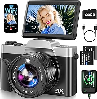 Appareil Photo Numérique avec WiFi, 4K 64MP Autofocus Camera Vlog 16X Digital Zoom à Écran Rabattable à 180° Appareils Photo Compact avec Station de Charge, 2 Batteries, Carte 32 GB pour Débutants