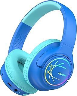 iClever Casque Audio Enfant, Oreilles de Chat Lumineuses LED, Volume Limité à 85dBA, Port partagé, pour Enfants/Ecole/iPad/Tablette Voyage