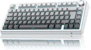 TECURS Clavier Gaming Mécanique- 75% ISO-FR sans Fil Hot-Swap, Gasket Mount, RGB, MK209 Clavier Gamer AZERTY avec Knob, Tri Mode Keyboard TKL, PBT Keycaps, Son Creamy, Red Switch pour PC/Mac/PS4/PS5