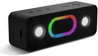 OHAYO Enceinte Bluetooth Portable, autonomie 24h, étanche IPX6, stéréo 16W, 5 Effets d’éclairage RVB, Bluetooth 5.3, Fonction TWS, idéale pour Voyages, Sport, Camping et activités extérieures, Noir