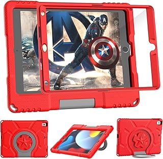 TrendGate Étui léger antichoc pour iPad 10.2 avec protecteur d'écran intégré et support de poignée pour iPad 10,2" 9e/8e génération – Rouge