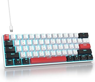 Clavier Gamer Mécanique 60%，Clavier 60 pourcent Filaire Gaming de Jeu Switchs Red, QWERTY American, LED Rétroéclairé, Mini 60% Claviers Gaming pour PC