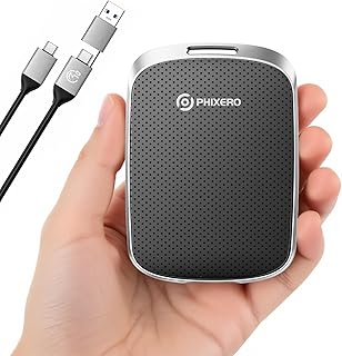 PHIXERO SSD externe portable 1 To jusqu'à 550 Mo/s, USB 3.2 Gen 2 USB C vers C & A pour smartphone/tablette/PC/ordinateur portable/appareil photo (Noir)