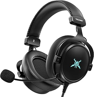 TECKNET Casque Gaming avec Fil et Micro, Casque Gamer pour Xbox Series X/S, Xbox One, PS5, PS4, PC, Casque PC Son Stéréo Basses 50mm, Micro Anti-Bruit, LED, Confort Over-Ear Ajustable