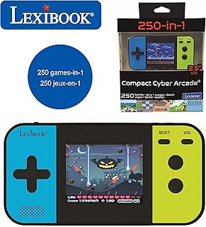 Lexibook, Console de Jeux Portable Compact Cyber Arcade®, 250 Jeux, Jeu vidéo Enfant Adolescent, écran LCD, à Piles, Noir/Bleu/Vert, JL2377
