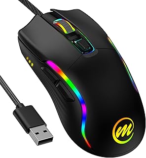 memzuoix Souris Gaming Filaire avec Lumières LED – 12 800 DPI Réglables, 6 Boutons, 12 Modes RGB, Molette Ergonomique Antidérapante – Compatible Windows/Mac