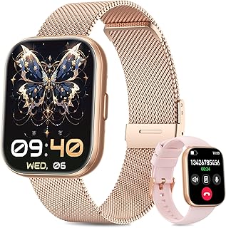 Montre Connectée Femme, 1,75" TFT Fonction Féminine, avec Appel Bluetooth 24H Fréquence Cardiaque SpO2 Pression Sommeil 120+Modes Sportif Podometre Fitness Tracker pour Android iOS (Or Rose)