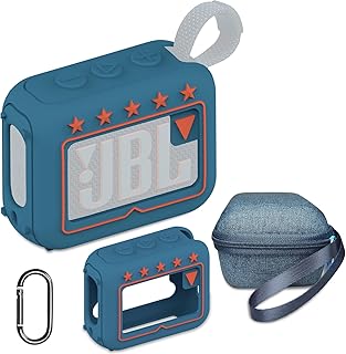 Coque en silicone et étui de voyage rigide pour haut-parleur Bluetooth JBL Go 4 Ultra portable, accessoires pour haut-parleur Bluetooth JBL Go 4 Pro Sound avec support vertical (étui bleu)