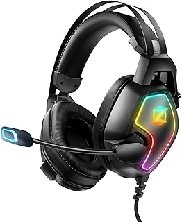 Ozeino Casque Gaming pour Ps5 Ps4 PC Xbox Switch, Casque Gamer à réduction de Bruit avec Micro, Lumière RGB, Serre-tête à Suspension Auto-Ajustable, Casque Jack 3.5mm