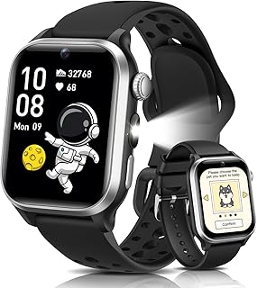 RUXINGX 2025 Montre Connectée Enfant, 1,52″ Smartwatch avec 170+ Sports, Animaux Électroniques, Fréquence Cardiaque Podomètre, Sommeil, Livre Audio, Cartes Flash, 20 Jeux, IP68 Cadeau 3-14 Ans, Noir