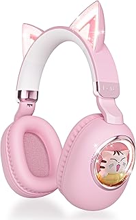 Casque Audio Enfant avec Oreilles de Chat, Bluetooth 5.4 Over-Ear avec Réduction de Bruit, Microphone, Limitation de Volume à 85 dB, Sans Fil ou Câble Jack 3,5 mm, pour Voyage, iPad, Tablette