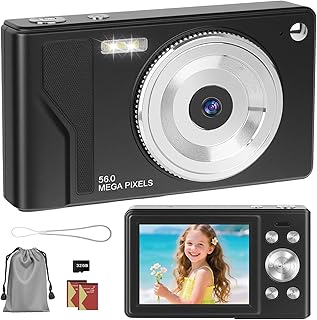 Appareil Photo Numérique 56MP 1080P FHD avec Autofocus, Zoom Numérique 16X, Écran LCD 2,8", Carte SD 32GB & 2 Batteries - Compact et Léger Idéal pour Enfants, Débutants et Voyages