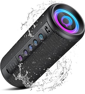 Enceinte Bluetooth puissante, Enceintes Portable Bluetooth 5.4 Sans Fil Avec 30w stéréo, Doble Graves Speaker, Appariage TWS, Lumière RGB, 3 EQ Mode,AUX/TF/USB/DC5V, 30H Haut-Parleur Étanche IP7, Noir